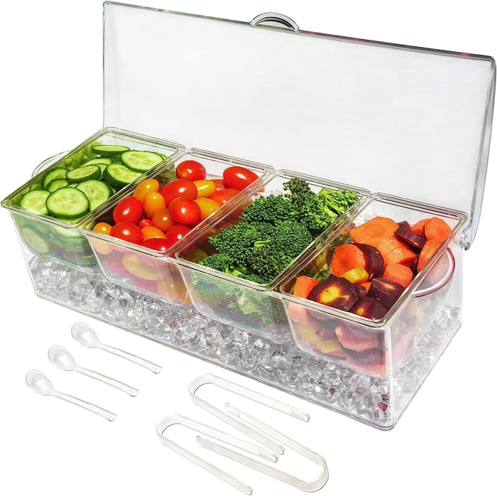 4 Removable Compartments Ice Chilled Condiment Tray