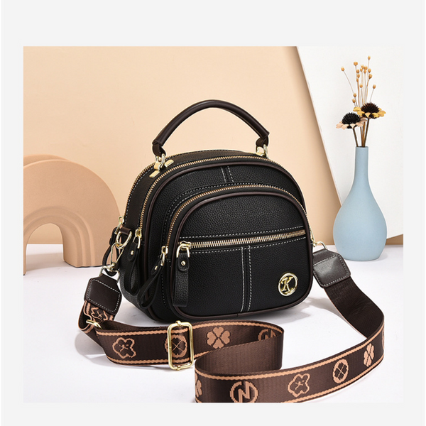 Multi-Compartment Adjustable Wide Shoulder Strap Leather Bag