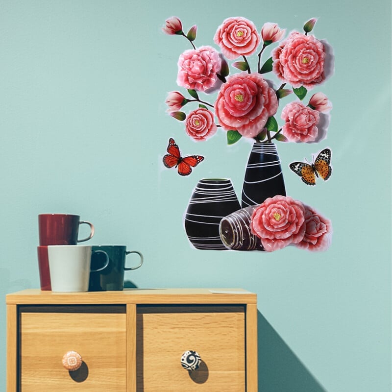 3D Simulation Vase Decoration Wall Sticker - Shop Home Essentials