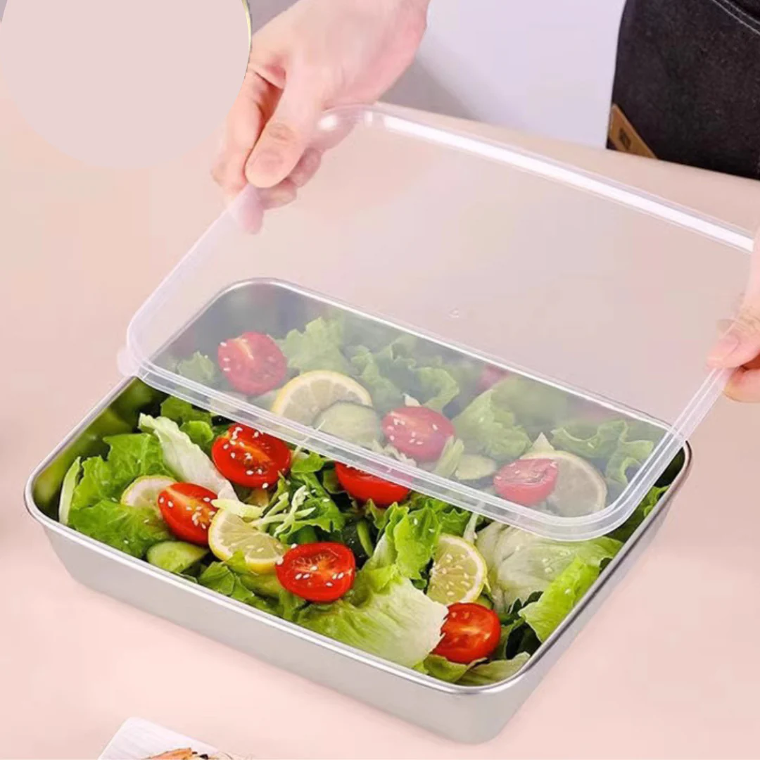 Stainless Steel Rectangular Tray With Lid