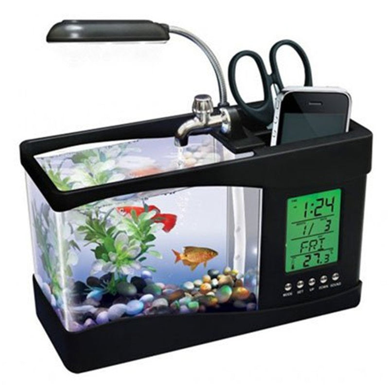 Mini Aquarium Fish Tank With LED Clock