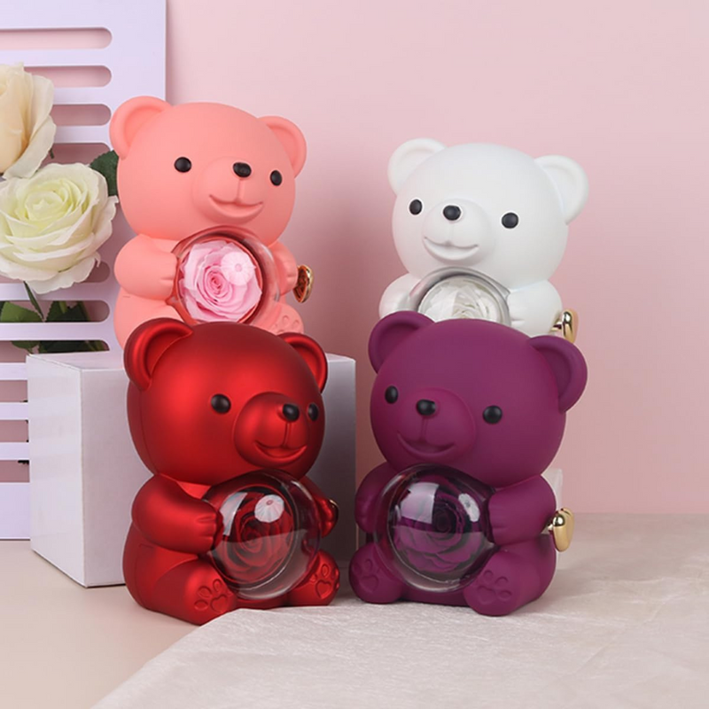 Rotating Bear With Real Rose & Necklace