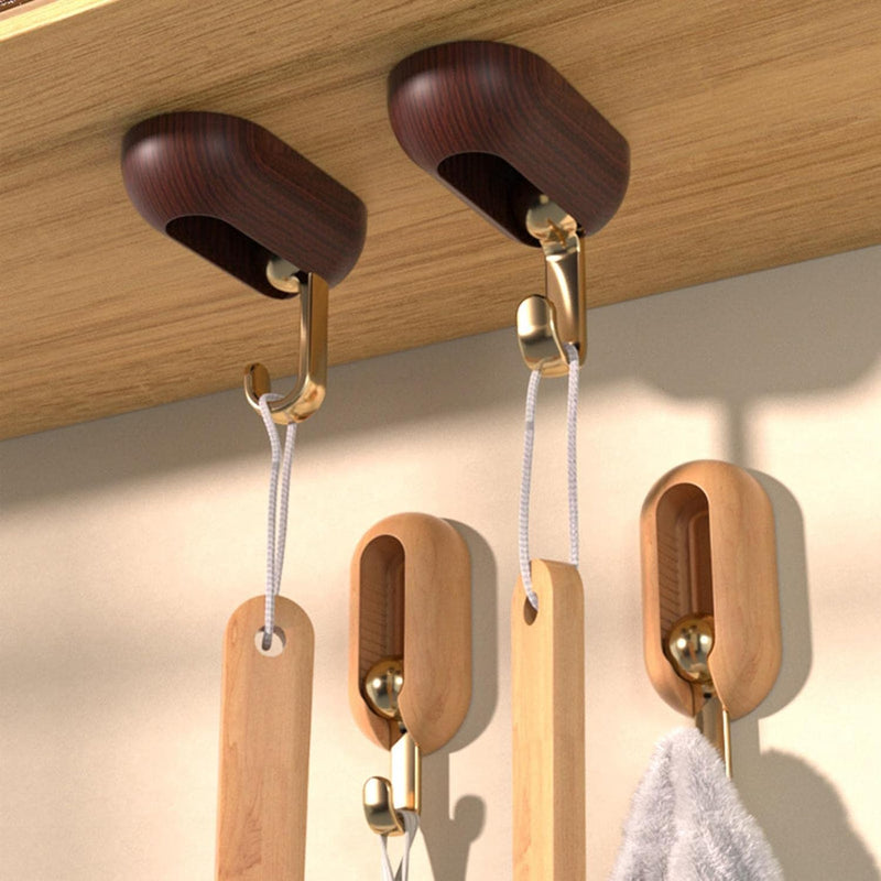 Wooden Pattern Wall Mounted Rotatable Hooks