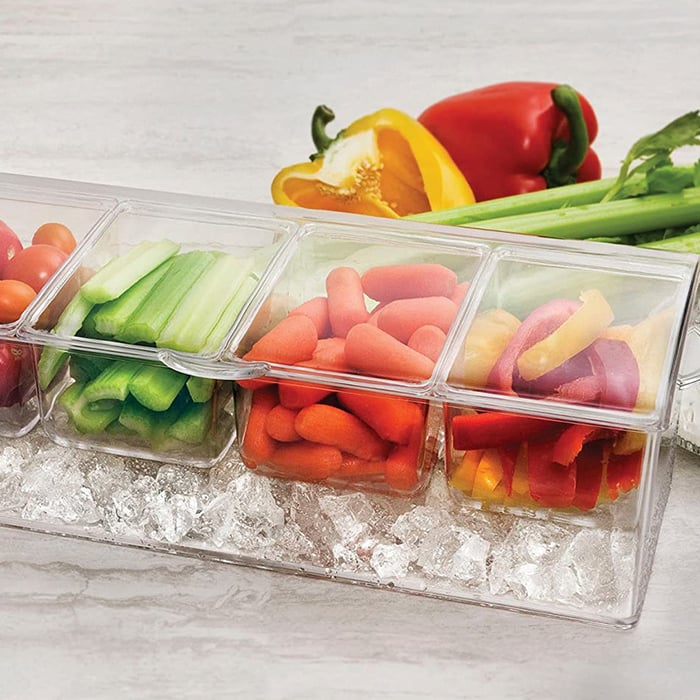 4 Removable Compartments Ice Chilled Condiment Tray