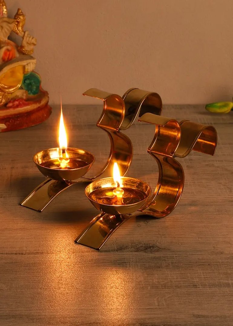 Om Akhand Brass Diya (Set of 2) - Home Essentials Store Retail