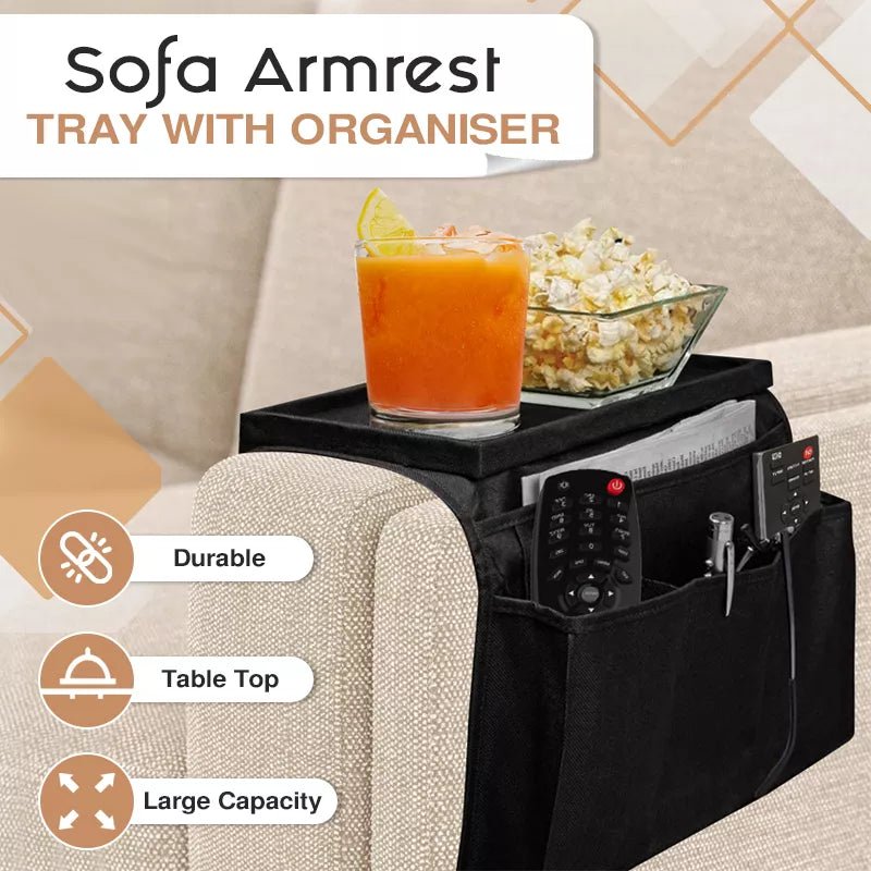 SOFA ARMREST TRAY WITH ORGANISER - Home Essentials Store Retail